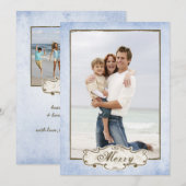 Organic Blue Grunge Double Sided Photo Holiday Feestdagenkaart (Voorkant / Achterkant)