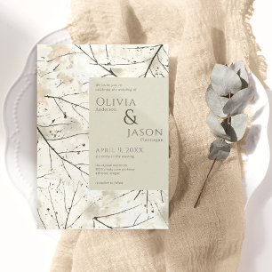 Organic Blush Flax Mocha Waterverf Invitation Kaart