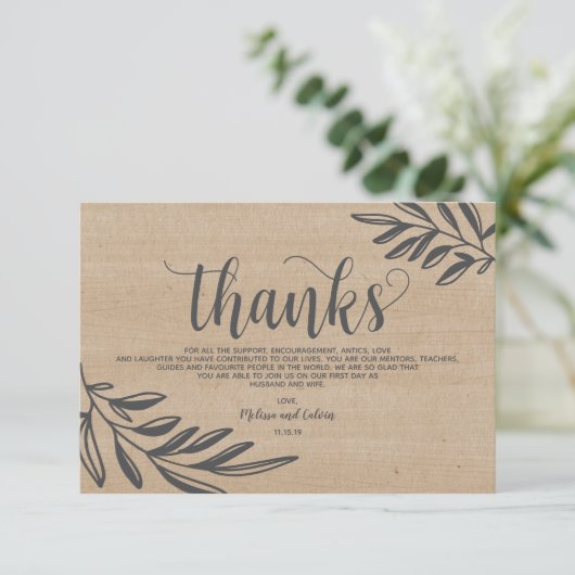 Organic bruiloft Hartelijk dank You card rustige d Informatiekaartje (Staand voorkant)