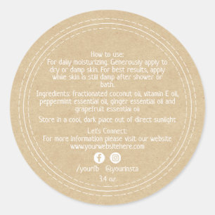 Organic Business Beauty Product Ingredients Kraft Ronde Sticker