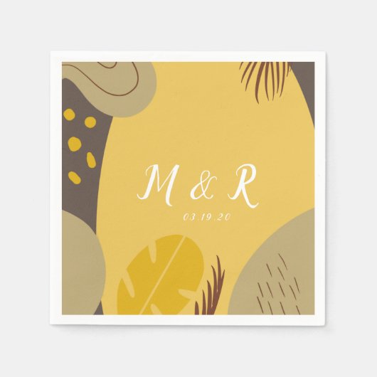 Organic Collage Monstera Wedding Earth Tone Yellow Servet (Voorkant)