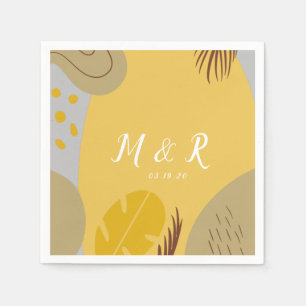 Organic Collage Monstera Wedding Earth Tone Yellow Servet