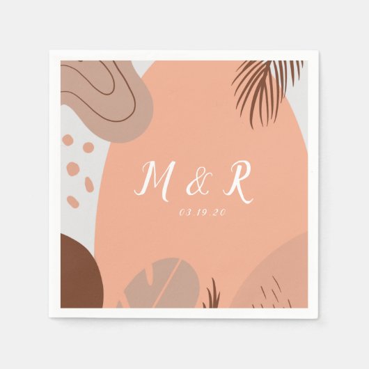 Organic Collage Monstera Wedding Logo Earth Tone Servet (Voorkant)