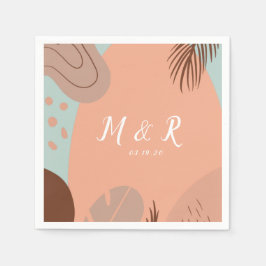 Organic Collage Monstera Wedding Logo Earth Tone Servet