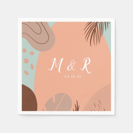 Organic Collage Monstera Wedding Logo Earth Tone Servet (Voorkant)