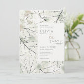 Organic Dusty Sage Khaki Floral Invitation Kaart (Staand voorkant)