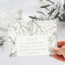 Organic Dusty Sage Khaki Floral RSVP Card