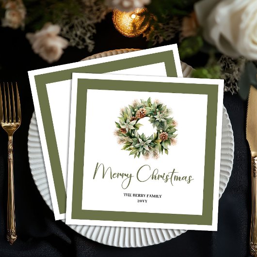 Organic Earth Tone Christmas Wreath Custom Napkins Servet