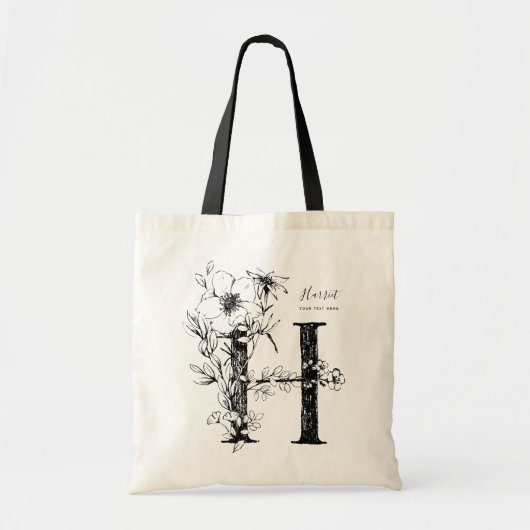 Organic floral handrawn Letter H monogramed Tote Bag (Voorkant)