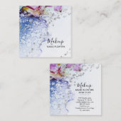 *~* Organic Flow Waterverf Blue Abstract Glitter Vierkante Visitekaartje (Voorkant / Achterkant)