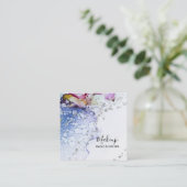 *~* Organic Flow Waterverf Blue Abstract Glitter Vierkante Visitekaartje (Staand voorkant)