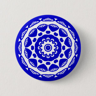 Organic Geometry 010 - Royal Blue on White Ronde Button 5,7 Cm