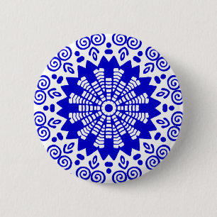 Organic Geometry 014 - Royal Blue on White Ronde Button 5,7 Cm