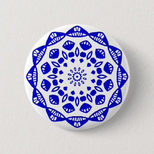 Organic Geometry 015 - Royal Blue on White Ronde Button 5,7 Cm