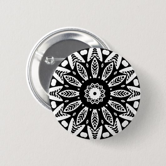 Organic Geometry 018 - White on Black Ronde Button 5,7 Cm (Voorkant /achterkant)