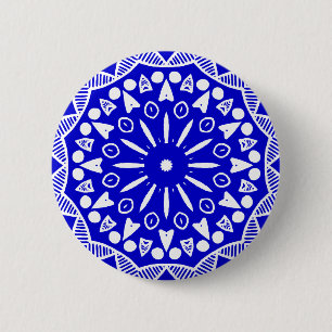 Organic Geometry 019 - White on Royal Blue Ronde Button 5,7 Cm