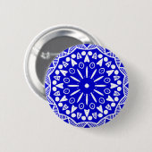 Organic Geometry 019 - White on Royal Blue Ronde Button 5,7 Cm (Voorkant /achterkant)
