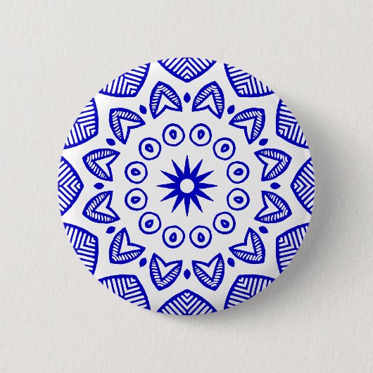 Organic Geometry 020 - Royal Blue on White Ronde Button 5,7 Cm (Voorkant)