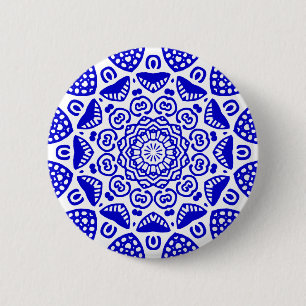 Organic Geometry 021 - Royal Blue on White Ronde Button 5,7 Cm