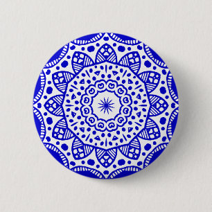 Organic Geometry 022 - Royal Blue on White Ronde Button 5,7 Cm