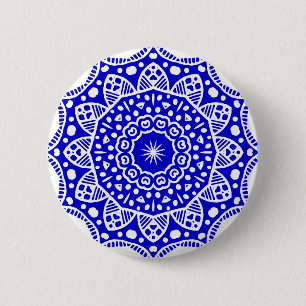 Organic Geometry 022 - White on Royal Blue Ronde Button 5,7 Cm
