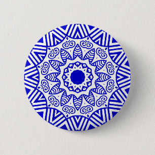 Organic Geometry 023 - Royal Blue on White Ronde Button 5,7 Cm