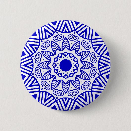 Organic Geometry 023 - Royal Blue on White Ronde Button 5,7 Cm (Voorkant)