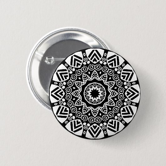 Organic Geometry 024 - White on Black Ronde Button 5,7 Cm (Voorkant /achterkant)