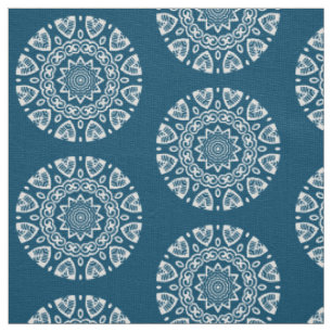 Organic Geometry - White on Blue 00486b Stof