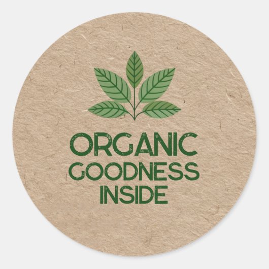 Organic Goodness Inside | Rustic Kraft Look Ronde Sticker (Voorkant)
