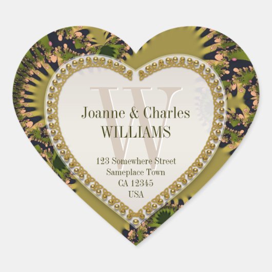 Organic Green Natuur Fractals Monogramed Stickers (Voorkant)