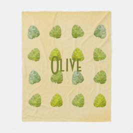 Organic Green Tropical Leaf Fleece Deken