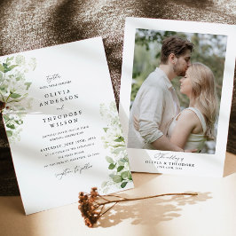 Organic Greenery Sage Wedding Photo Back Kaart