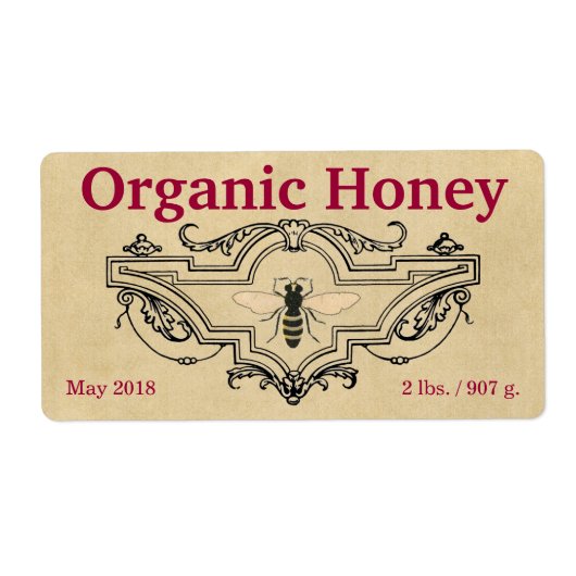 Organic Honey Bee Cartouche Etiket (Voorkant)