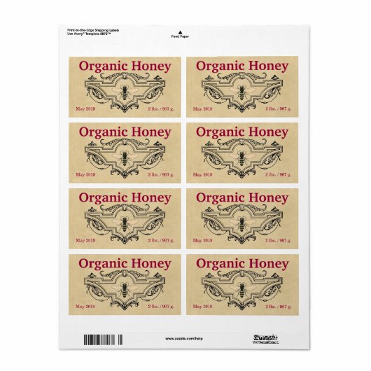 Organic Honey Bee Cartouche Etiket (Full Sheet)