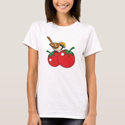 Organic Lover Sparrow Eating Red Tomato T-shirt (Voorkant)