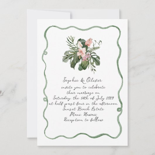 Organic Modern Tropical Wedding Invitation Kaart (Voorkant)