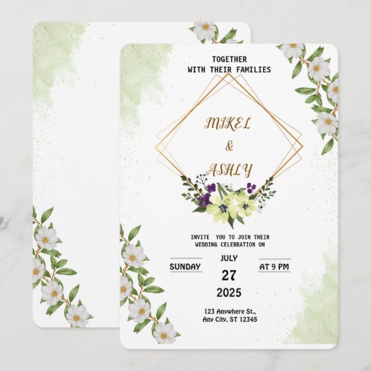 Organic Modern Wedding Invitation Kaart (Voorkant / Achterkant)