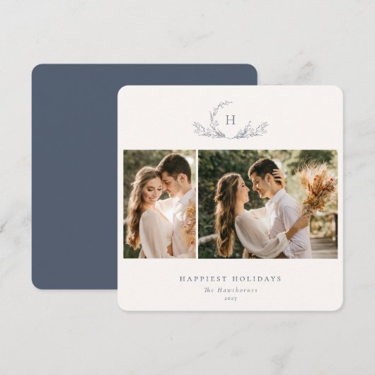 Organic Monogram 2 Photo Holiday Kaart (Voorkant / Achterkant)