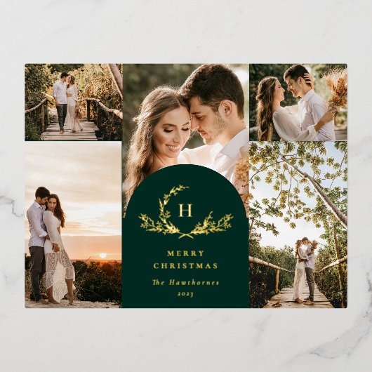 Organic Monogram 5 Foto Folie Feestdagen Briefkaart (Voorkant)