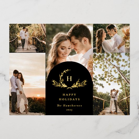 Organic Monogram 5 Foto Folie Feestdagen Briefkaart (Voorkant)