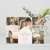 Organic Monogram 5 Photo Holiday Kaart (Staand voorkant)