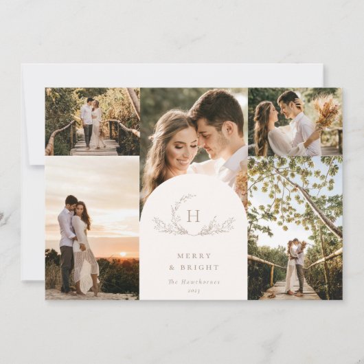 Organic Monogram 5 Photo Holiday Kaart (Voorkant)