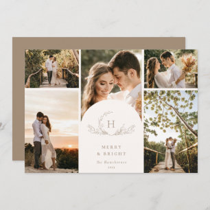 Organic Monogram 5 Photo Holiday Kaart