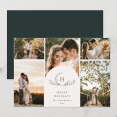 Organic Monogram 5 Photo Holiday Kaart (Voorkant / Achterkant)