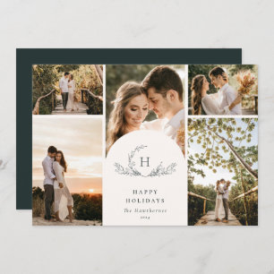 Organic Monogram 5 Photo Holiday Kaart