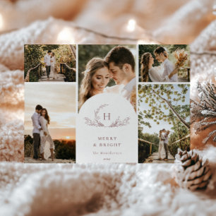 Organic Monogram 5 Photo Holiday Kaart