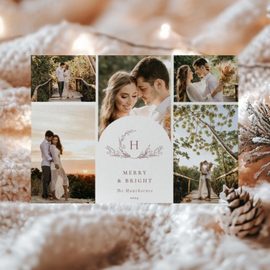 Organic Monogram 5 Photo Holiday Kaart