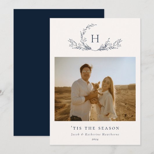 Organic Monogram Photo Holiday Kaart (Voorkant / Achterkant)