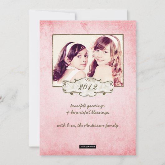 Organic Pink Grunge Double Sided Photo Holiday Feestdagenkaart (Achterkant)